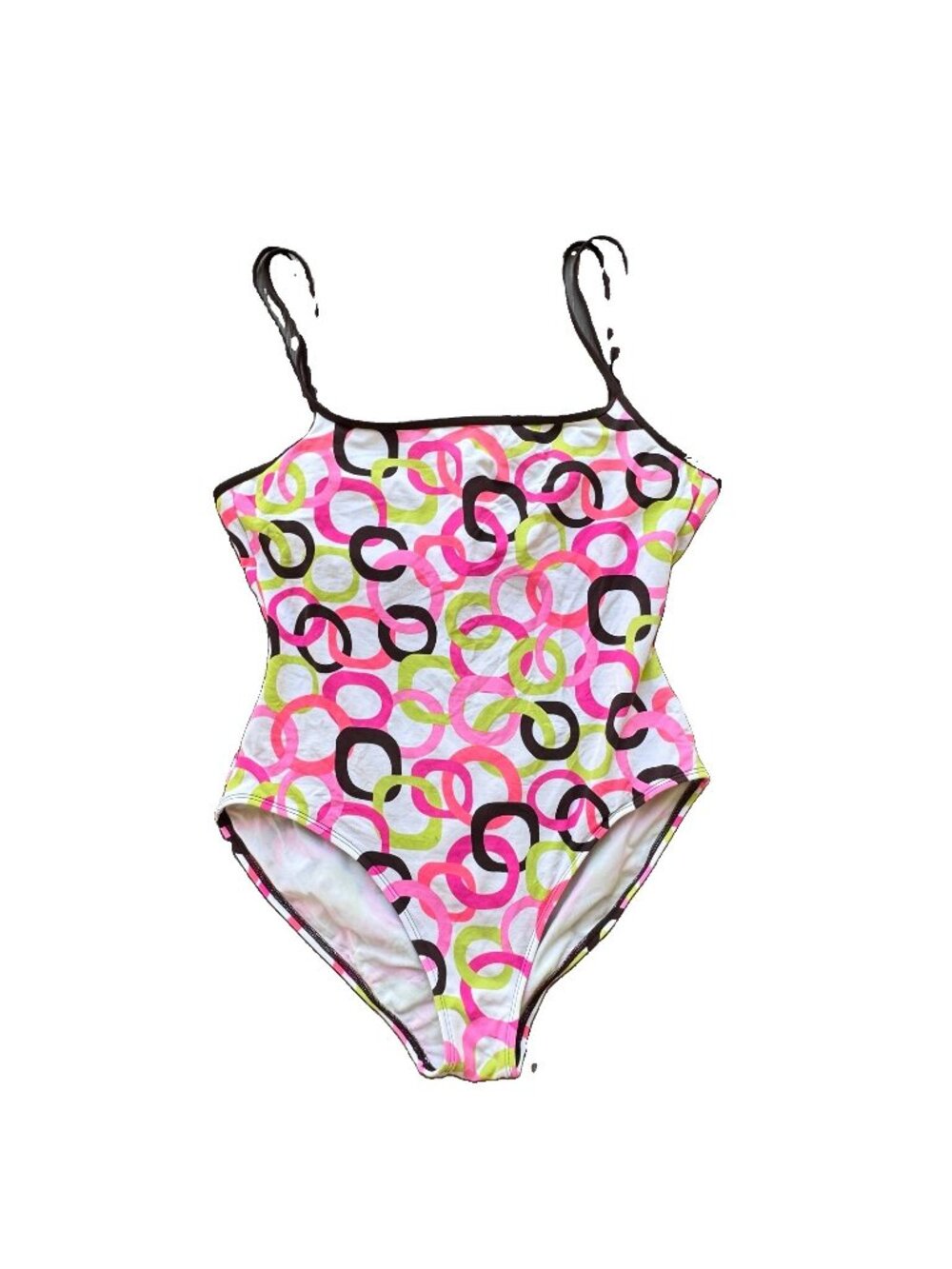 Vintage La Blanca by Rod Beattie Women One Piece Swimsuit Size 16 White Colorful